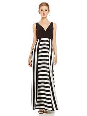 Betsy & Adam Black and White Striped Maxi Dress
